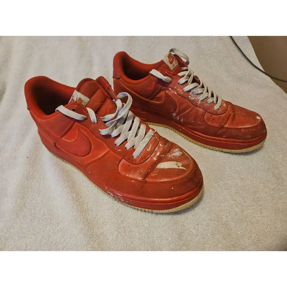 Nike Air Force 1 Low Red Leather Sneakers Mens Size 10 Lace Up Shoes As Is